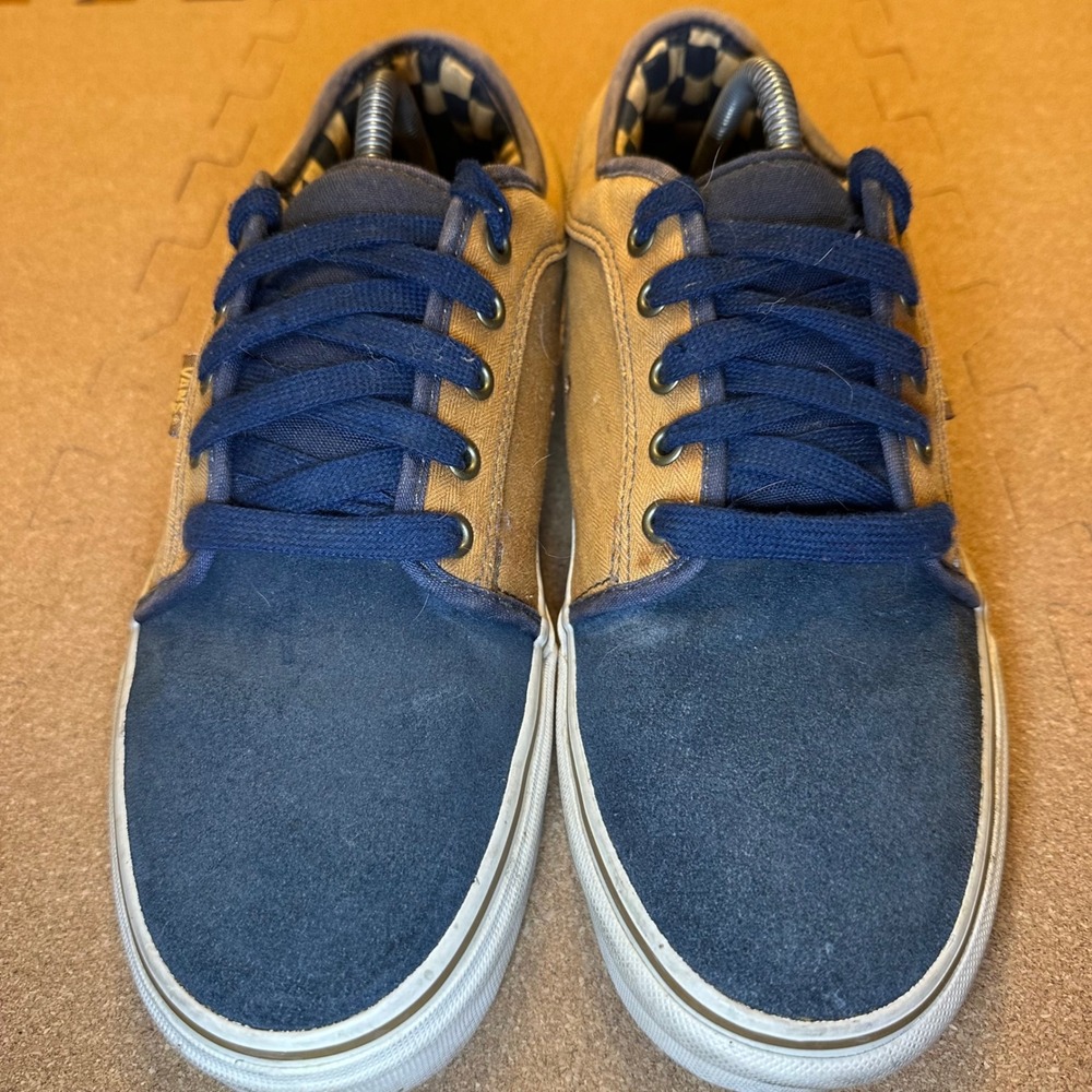 Vans Chima Ferguson Pro Mens 10 Blue Tan Skate Shoes Canvas Suede Checkerboard - Picture 2 of 11